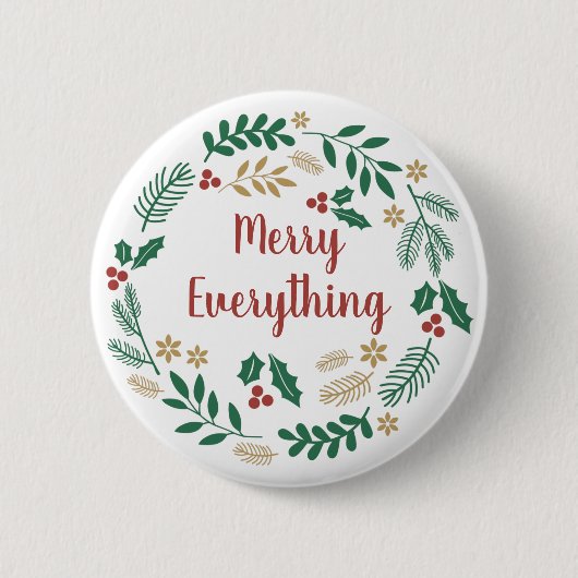 Holly Berry Pine Wreath Merry Alles Urlaub C Button (Vorderseite)