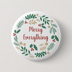 Holly Berry Pine Wreath Merry Alles Urlaub C Button
