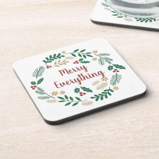 Holly Berry Pine Wreath Merry Alles Urlaub Getränkeuntersetzer (Linke Seite)