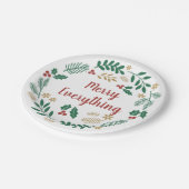 Holly Berry Pine Wreath Merry Alles Urlaub Pappteller (Schrägansicht)