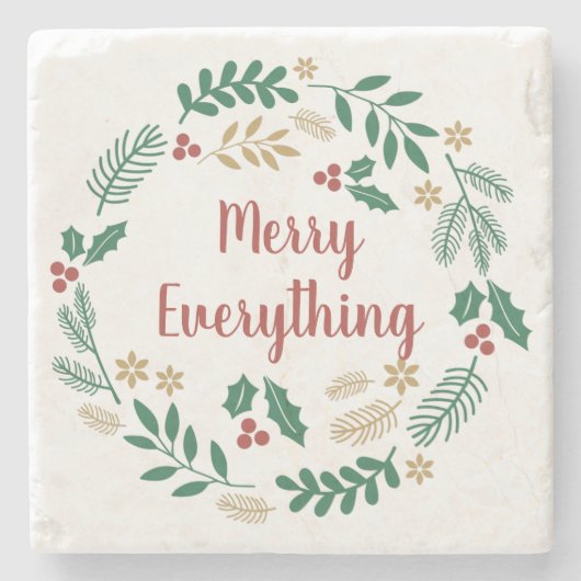 Holly Berry Pine Wreath Merry Alles Urlaub Steinuntersetzer (Vorderseite)