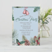 Holly Berry Pinecones Bell Company Weihnachts-Part Einladung (Stehend Vorderseite)