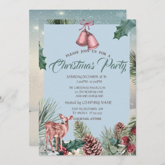 Holly Berry Pinecones, Party der Hirschfirma Einladung (Vorne/Hinten)