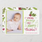 Holly berry pink green Frohe Weihnachten Foto (Vorne/Hinten)