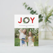 HOLLY BERRY RED GREEN JOY WREATH CHRISTMAS FOTO POSTKARTE (Stehend Vorderseite)