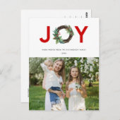 HOLLY BERRY RED GREEN JOY WREATH CHRISTMAS FOTO POSTKARTE (Vorne/Hinten)