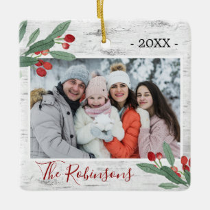 Holly Berry Rustic Birch FOTO Weiße Rinde Keramikornament