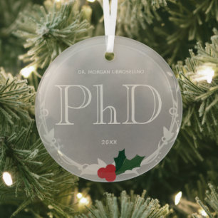 Holly Berry Silver Gray PhD Abschluss Name Ornament Aus Glas