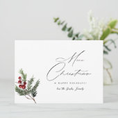 Holly Berry Simple Elegant Frohe Weihnachtskarte Einladung (Stehend Vorderseite)
