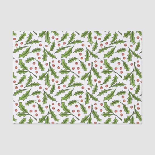 Holly Berry Sprig Pattern Seidenpapier (Vorderseite)