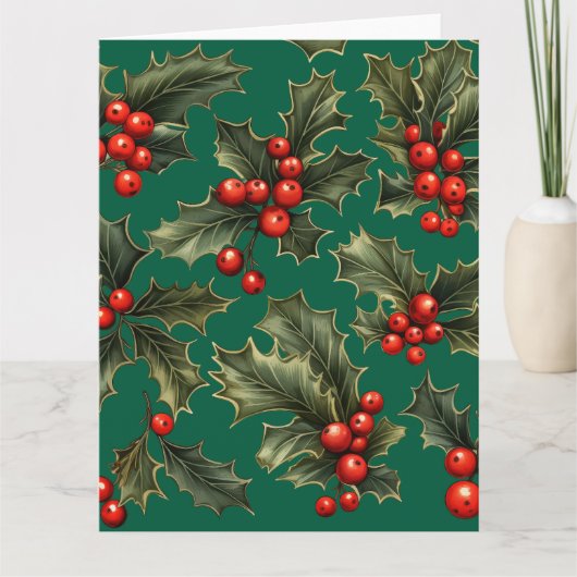 Holly & Berry Sprigs Weihnachtskarte Karte (Vorderseite)
