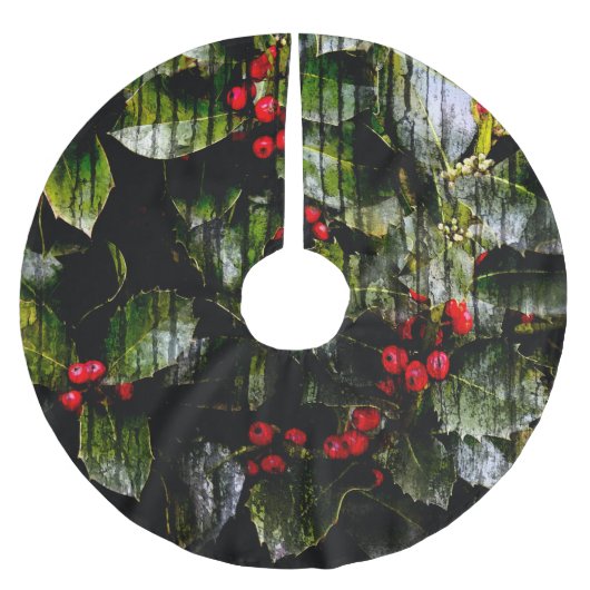 Holly Berry Tree Skirt Polyester Weihnachtsbaumdecke (Vorderseite)