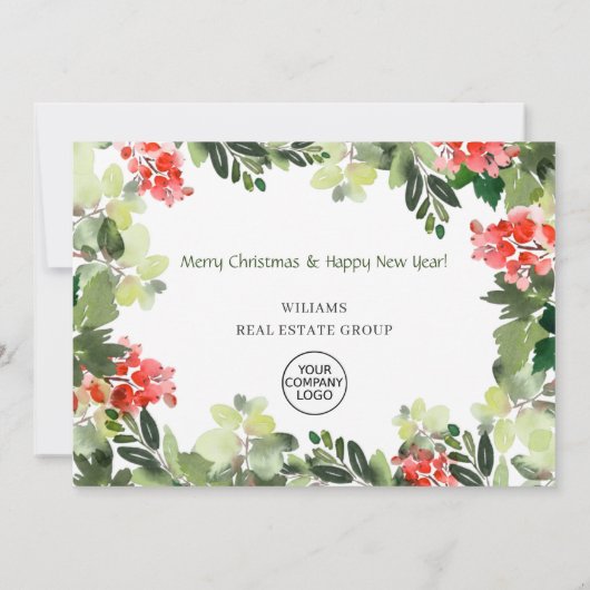 Holly Berry Tree Weihnachtsgrüße Dankeskarte (Rückseite)