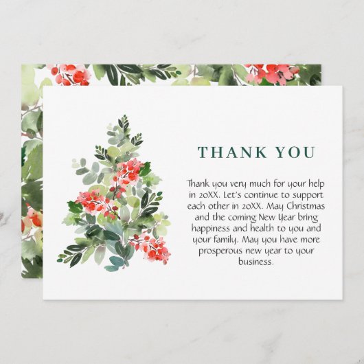 Holly Berry Tree Weihnachtsgrüße Dankeskarte (Vorne/Hinten)