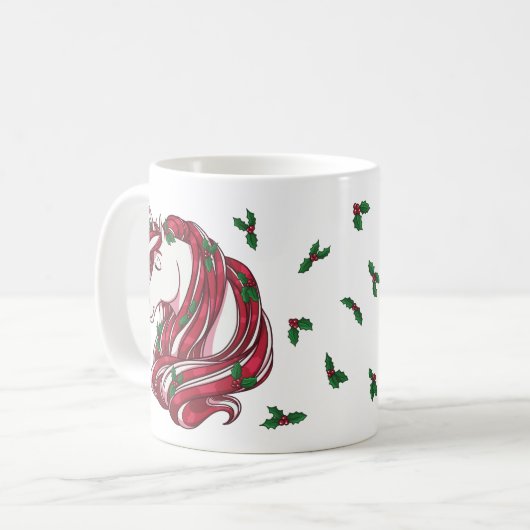 Holly Berry Unicorn Kaffeetasse (Vorderseite Links)
