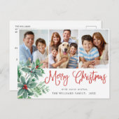 Holly Berry Weihnachten 3 Foto Urlaub Postkarte (Vorne/Hinten)