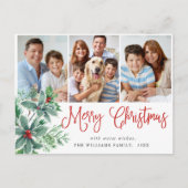 Holly Berry Weihnachten 3 Foto Urlaub Postkarte (Vorderseite)