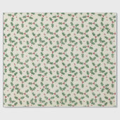 Holly Berry Weihnachtsfeiertag Ivory Vintag Geschenkpapier (Flach)