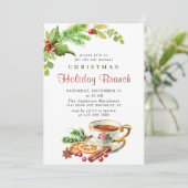 Holly Berry Weihnachtszweig Einladung (Stehend Vorderseite)