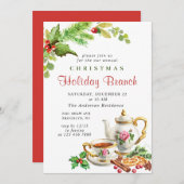 Holly Berry Weihnachtszweig Einladung (Vorne/Hinten)