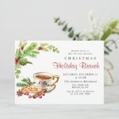 Holly Berry Weihnachtszweig Einladung (Stehend Vorderseite)