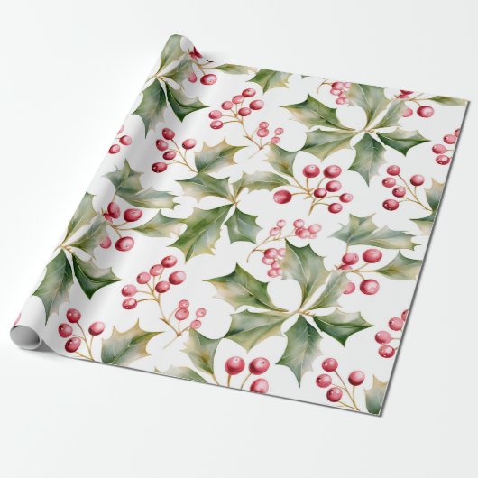 Holly Berry Wrapping Paper! Geschenkpapier (Ungerollt)