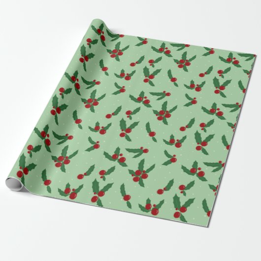 Holly Berry Wrapping Paper Geschenkpapier (Ungerollt)