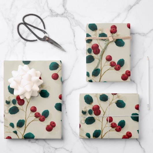 Holly Berry Wrapping Paper Geschenkpapier Set (Vorderseite)