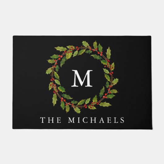 Holly Berry Wreath Christmas Fußmatte (Vorderseite)