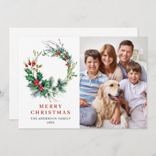 Holly Berry Wreath Christmas Gruß FOTO Feiertagskarte