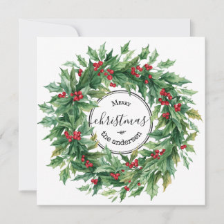 Holly Berry Wreath Christmas Vintage Karte