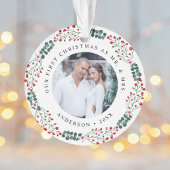 Holly Berry Wreath First Christmas Wedding Foto Ornament