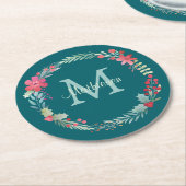 Holly Berry Wreath Monogram Runder Pappuntersetzer (Angewinkelt)