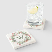 Holly Berry Wreath Monogram Steinuntersetzer (Seitenansicht)