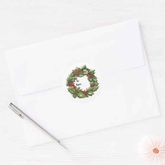 Holly Berry Wreath Round Sticker (Umschlag)