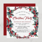Holly Berry Wreath Watercolor Weihnachts-Party Einladung (Vorne/Hinten)
