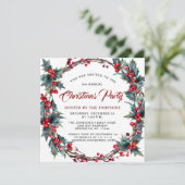 Holly Berry Wreath Watercolor Weihnachts-Party Einladung (Stehend Vorderseite)