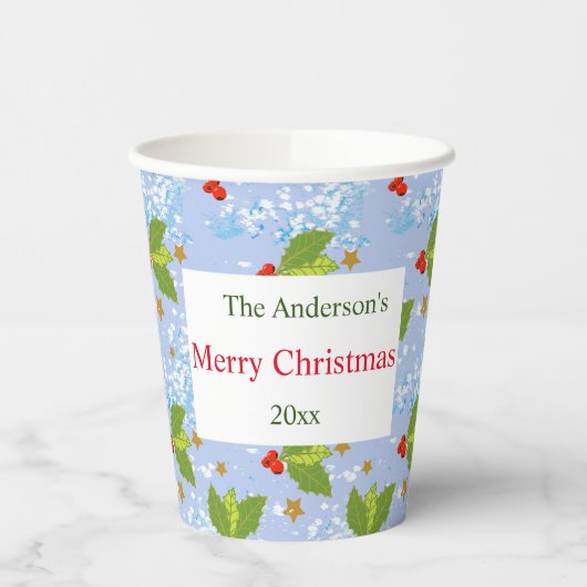 Holly Bery Muster Merry Christmas Paper Cup Pappbecher (Links)