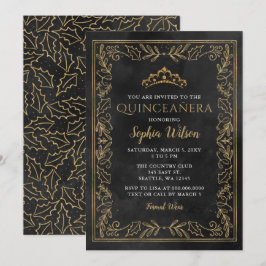 Holly Black Gold Princess Tiara Quinceañera Einladung