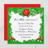 Holly Blätter and Ornaments Feiertag Einladung (Vorne/Hinten)