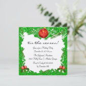 Holly Blätter and Ornaments Feiertag Einladung (Stehend Vorderseite)