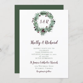 Holly Blätter, Berries, Ferns Wreath Winter Weddin Einladung