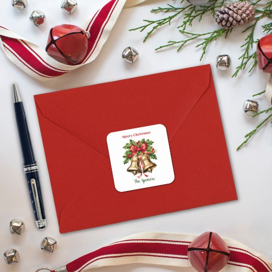 Holly Blätter & Berries Goldbrände Frohe Weihnacht Quadratischer Aufkleber