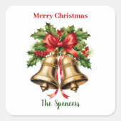 Holly Blätter & Berries Goldbrände Frohe Weihnacht Quadratischer Aufkleber (Vorderseite)