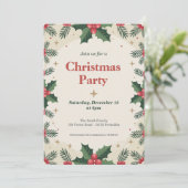Holly Blätter & Berries - Party Einladung (Stehend Vorderseite)