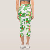 Holly Blätter, Berries, Red Green Floral Christmas Capri Leggings (Rückseite)