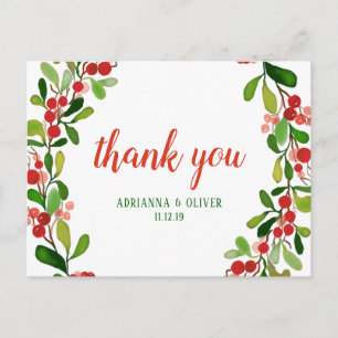 Holly Blätter Berry Christmas   Hochzeit Danke Postkarte