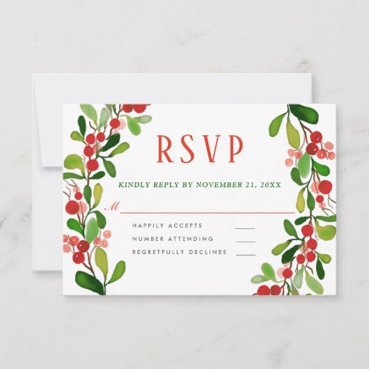 Holly Blätter Berry Christmas | Hochzeit RSVP (Vorderseite)