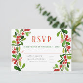 Holly Blätter Berry Christmas | Hochzeit RSVP (Stehend Vorderseite)