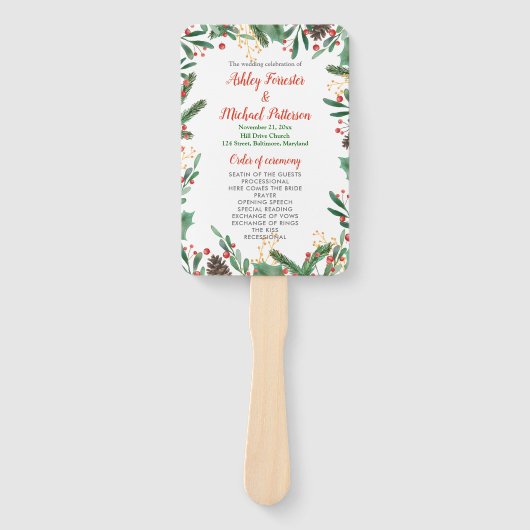 Holly Blätter Berry Christmas | Hochzeitsprogramm Fächer (Vorderseite)